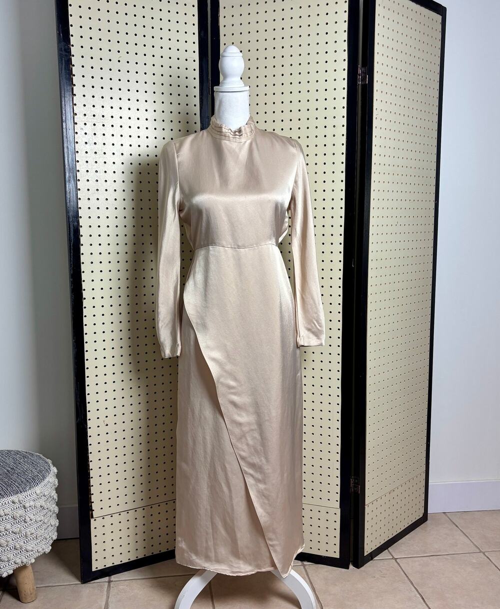 Zara Mock Neck Open Back Minimalist Quiet Luxury Wedding Guest Dress M